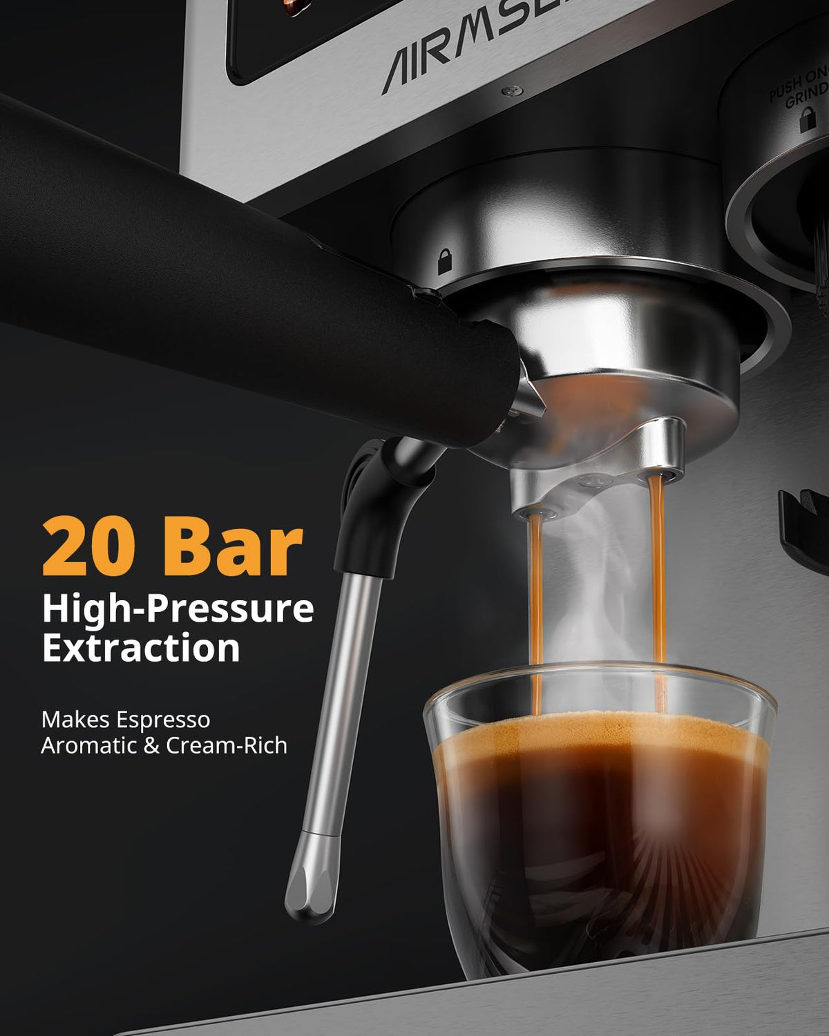 AIRMSEN Espresso Machine with Grinder, 20 Bar, Milk Frothing Steam Wand