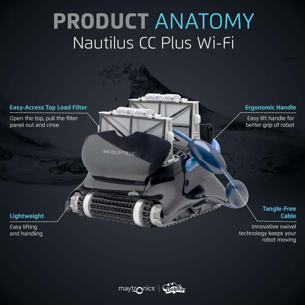 Dolphin Automatic Robotic Pool Vacuum Cleaner, Wall Climbing Scrubber Brush, Smart Navigation, Ideal for In-Ground Pools up to 40FT in Length - Nautilus CC Plus