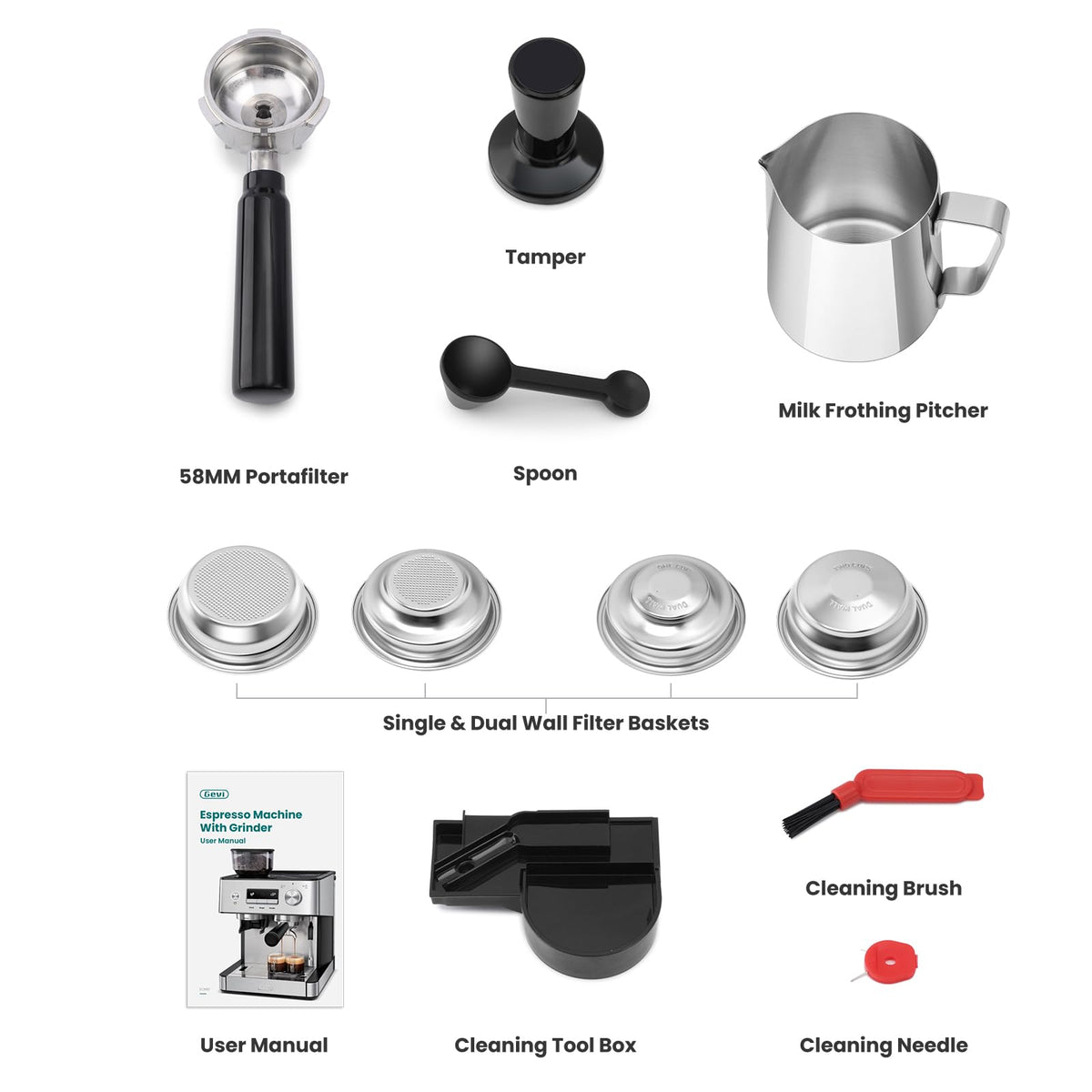 Gevi 20 Bar Espresso Machine with Grinder & Steam Wand for Latte Cappuccino