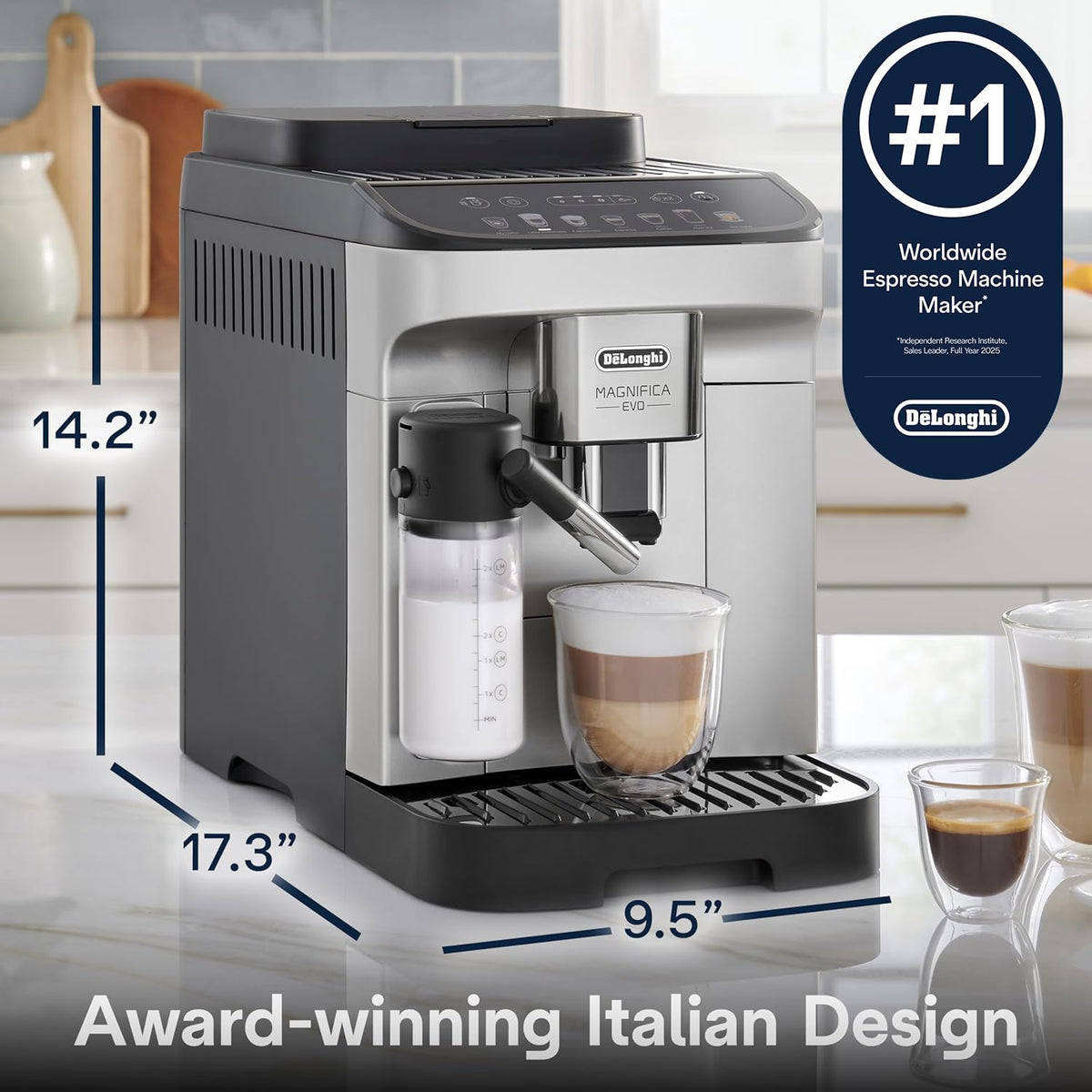 De'Longhi Magnifica Evo Automatic Espresso Machine, Milk Frother, Silver