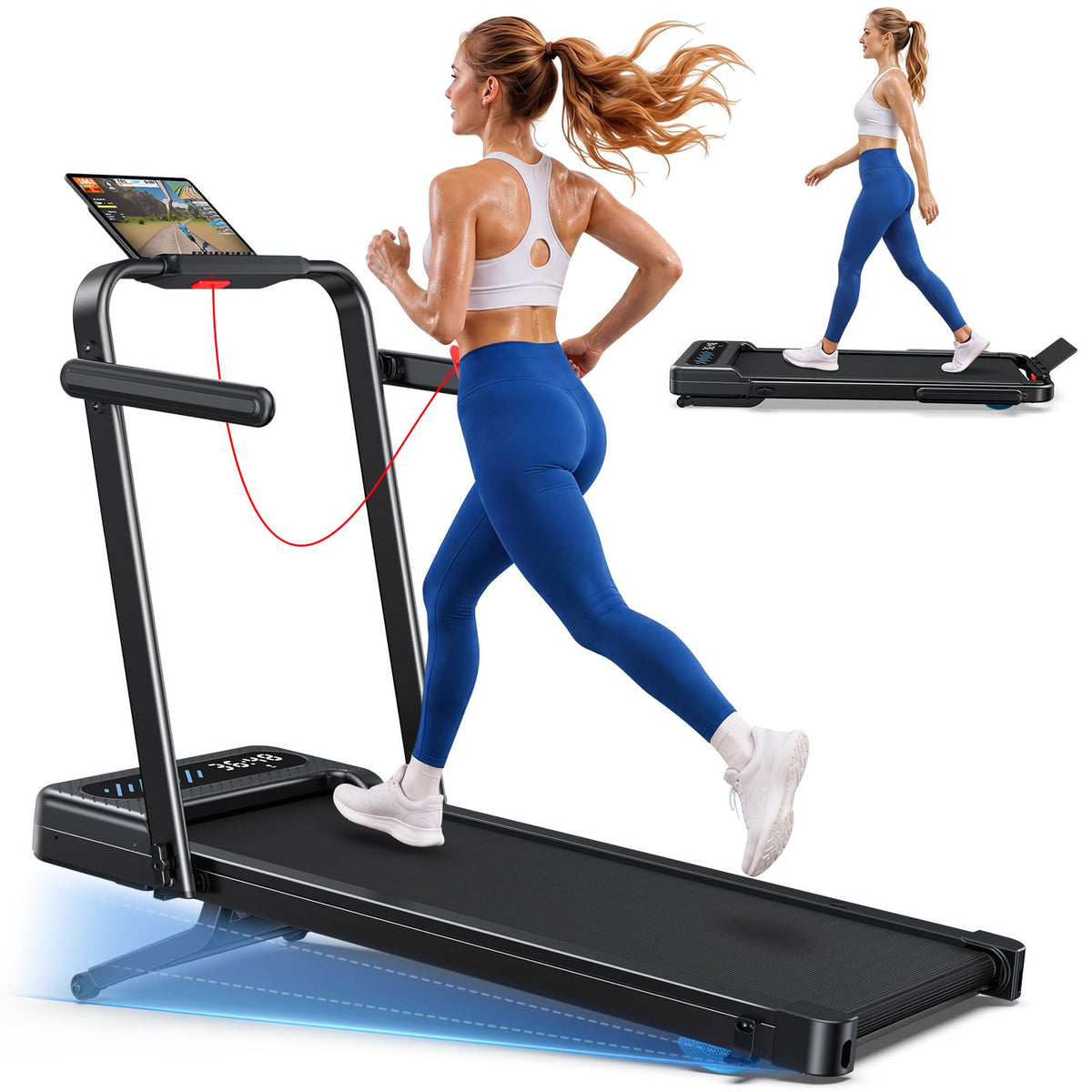 Cardirun Walking Pad with 12% Auto Incline & Handle Bar, Foldable Treadmill
