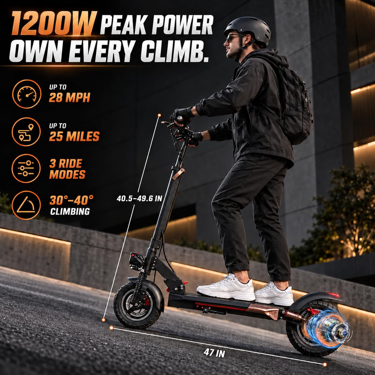 Electric Scooter Adults 1200W 25Miles Fast Off Road Dual Suspension