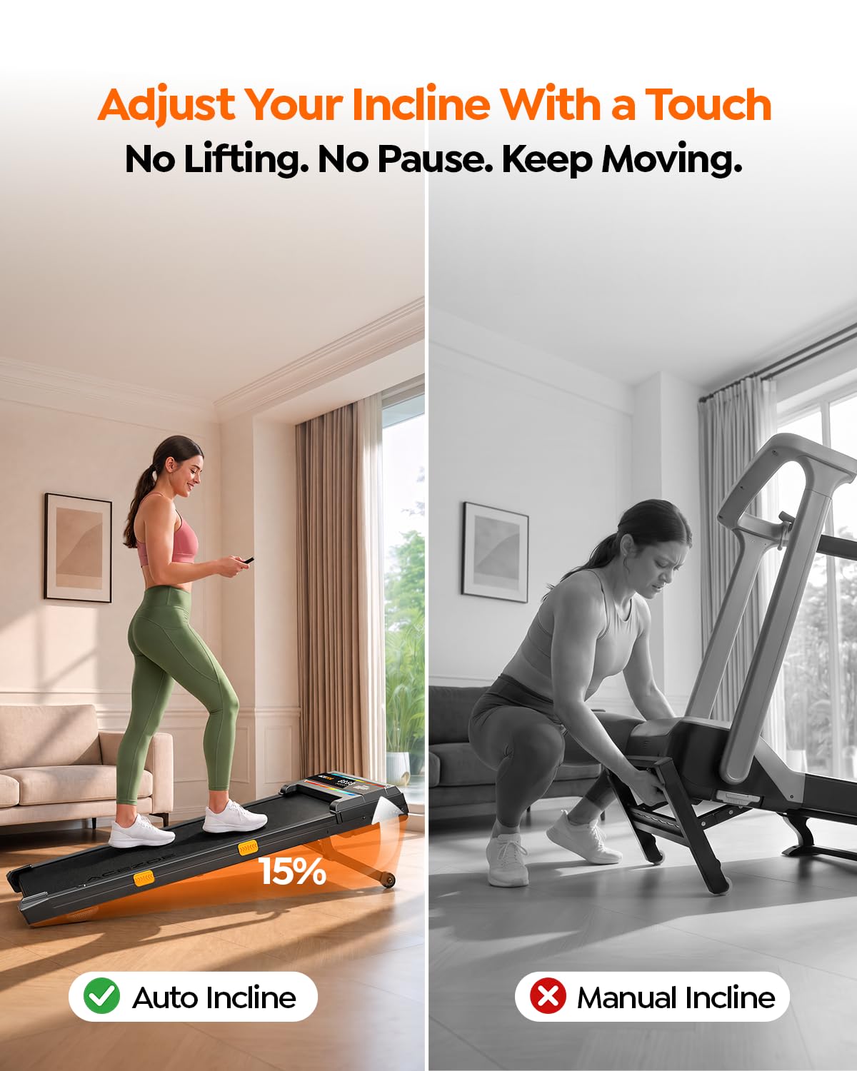 Walking Pad Treadmill with 15% Auto Incline, Under Desk Treadmill for Home with 300lbs Weight Capacity, 3.0HP Quiet Walking Pad Small Space & Office with Speaker, APP, Remote Control