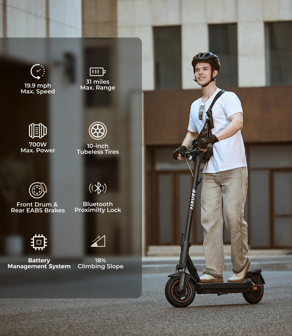 NAVEE GT3 Electric-Scooter-Adults, e Scooter, Fast 19.9 Mph, 700w 500w Motor with Suspension, Long Range 30 Miles, 10 inch Tires All Terrain, Foldable for Commuter Men Adult Teens Students Heavy Duty