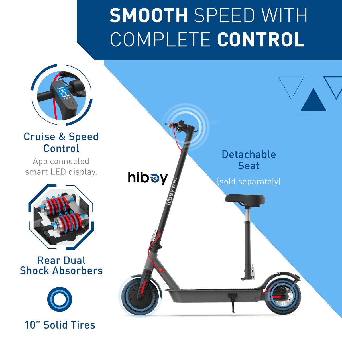 Hiboy S2 Pro Electric Scooter, 500W Motor, 10" Solid Tires, 25 Miles Range