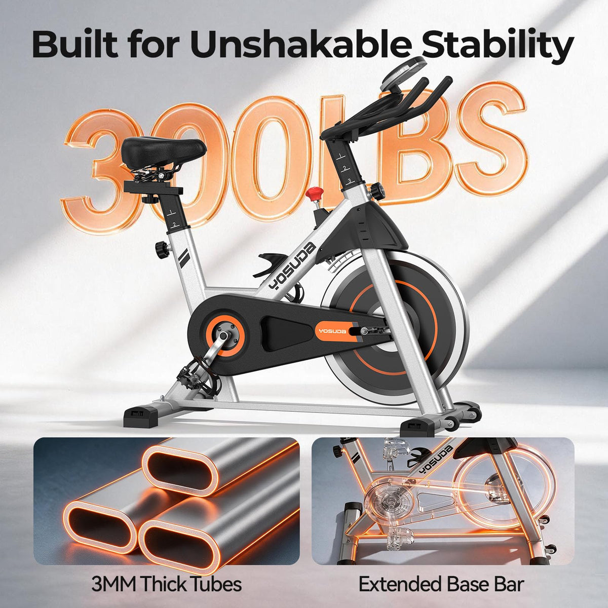 YOSUDA Exercise Bike, Brake Pad Stationary Bike for Home with Exclusive App, Magnetic Indoor Cycling Bike with 300 lb Weight Capacity, Low Noise, Tablet Holder and Fitness Courses for Weight Loss - Magnetic-Black