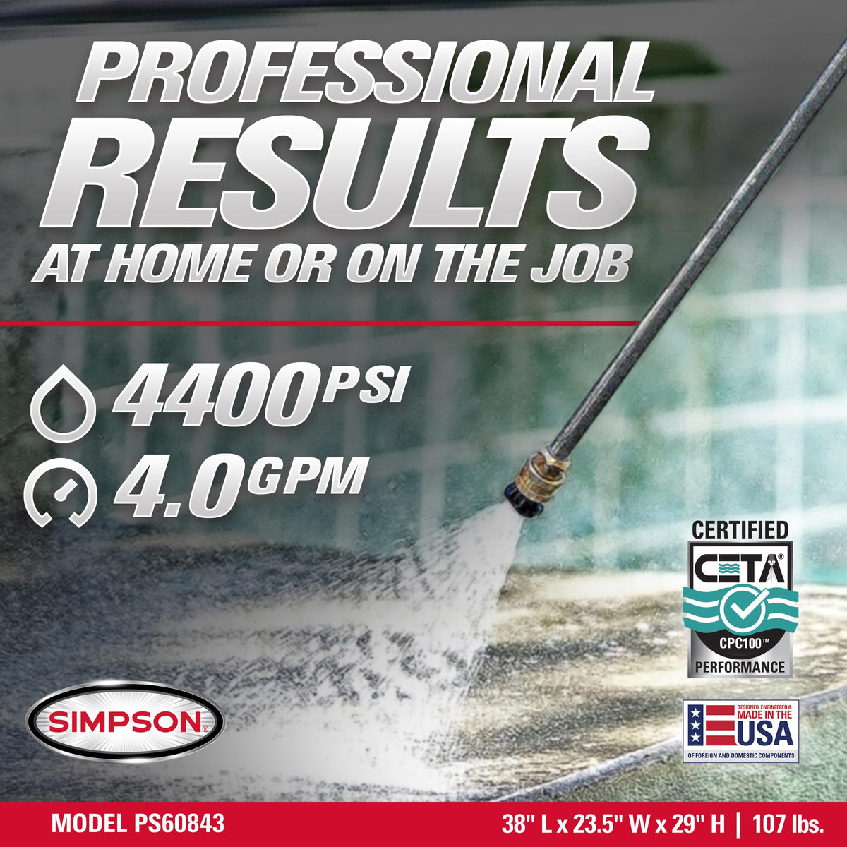Simpson PowerShot 4400 PSI Gas Pressure Washer, 4.0 GPM, CRX 420cc Engine