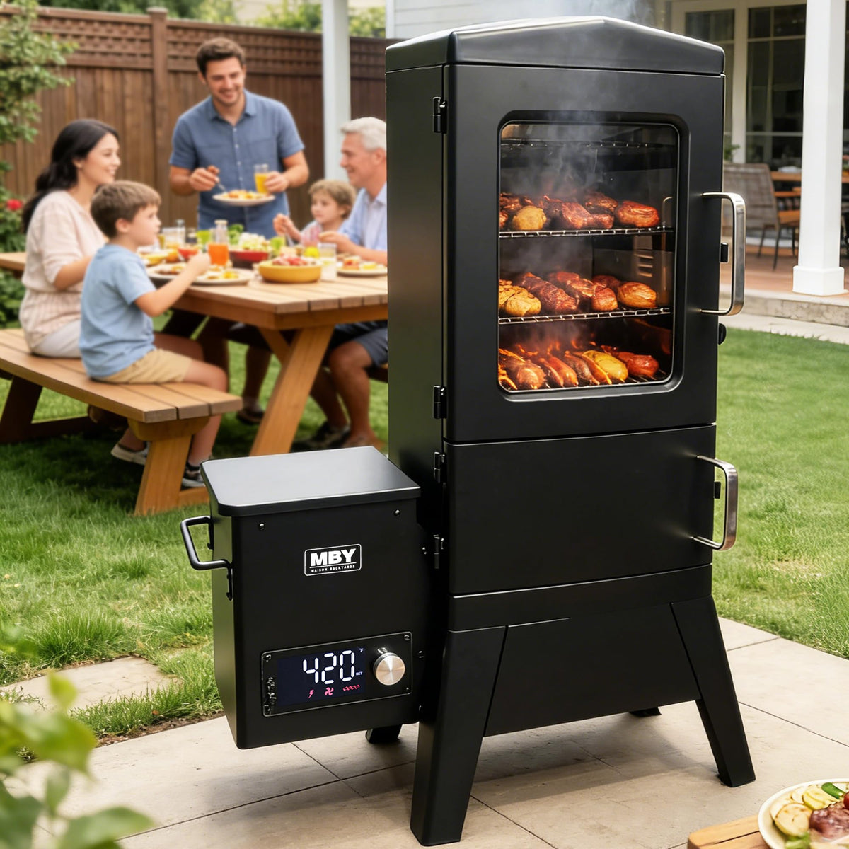 Pellet Smoker with Cover, Electric Wood Pellet Smoker Grill With Meat Probe and Hook, 616 Sq in Cooking Area LED Display Temperature Control, Outdoor Cooking, Patio, Garden Barbecue