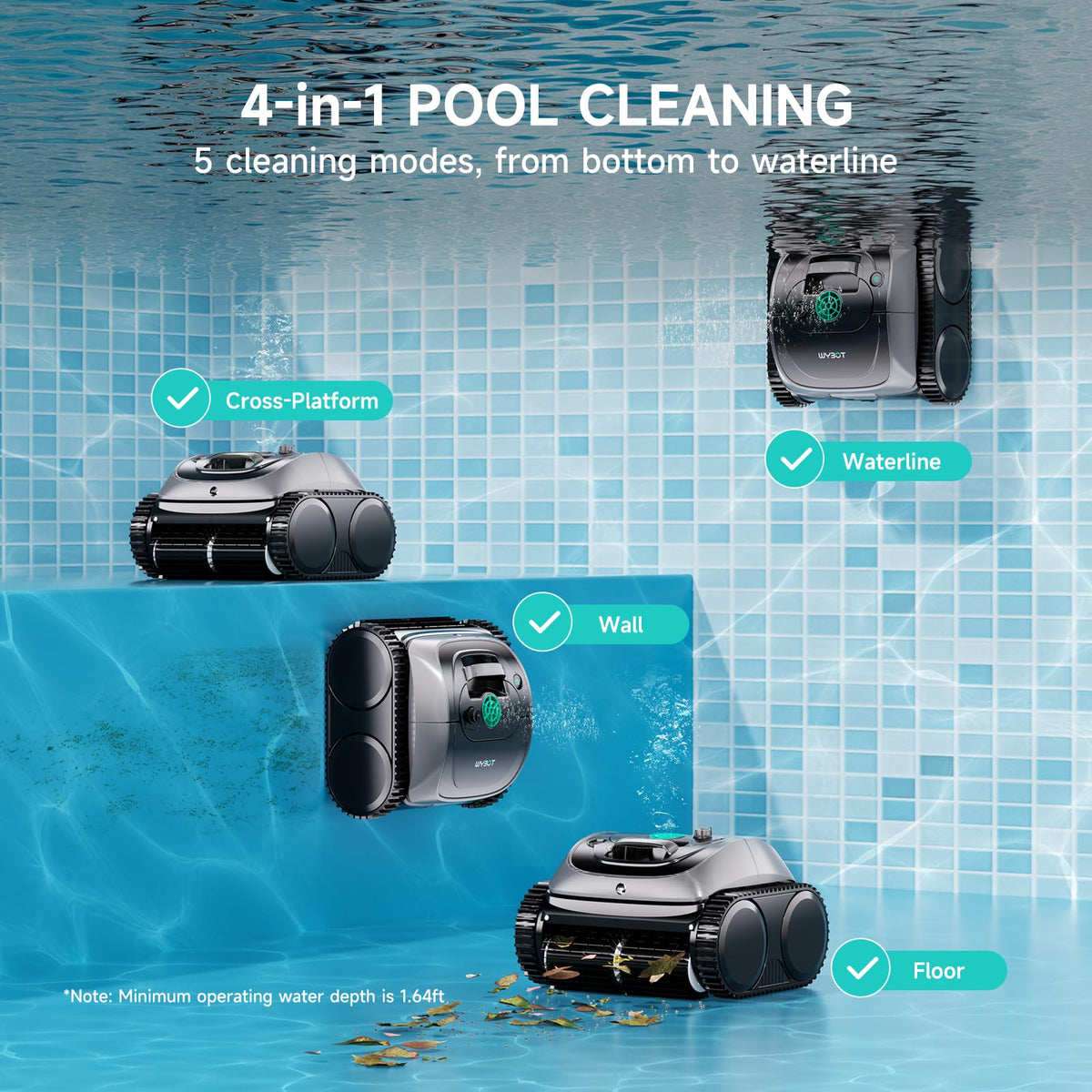 WYBOT C1 Cordless Robotic Pool Vacuum for Inground Pools, Professional