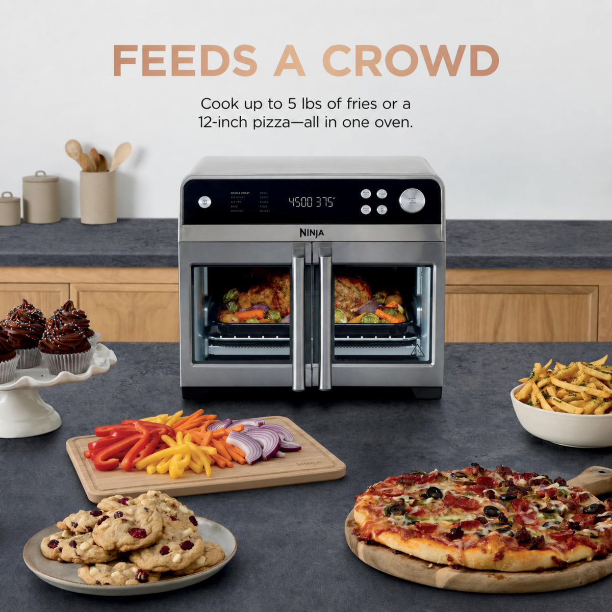 Ninja French Door Premier Air Fry Oven with Cutting Board, Steel, FO103