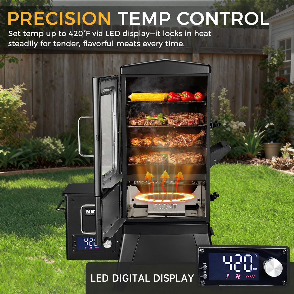 Pellet Smoker with Cover, Electric Wood Pellet Smoker Grill With Meat Probe and Hook, 616 Sq in Cooking Area LED Display Temperature Control, Outdoor Cooking, Patio, Garden Barbecue