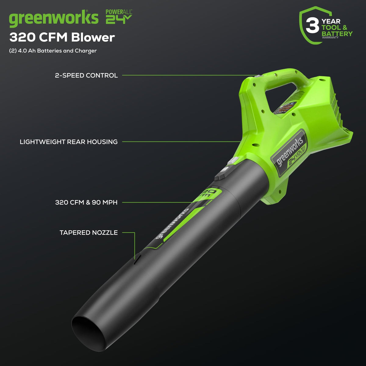 Greenworks 48V (24V x 2) 17in Mower/Blower/Trimmer Kit/ Battery Kit