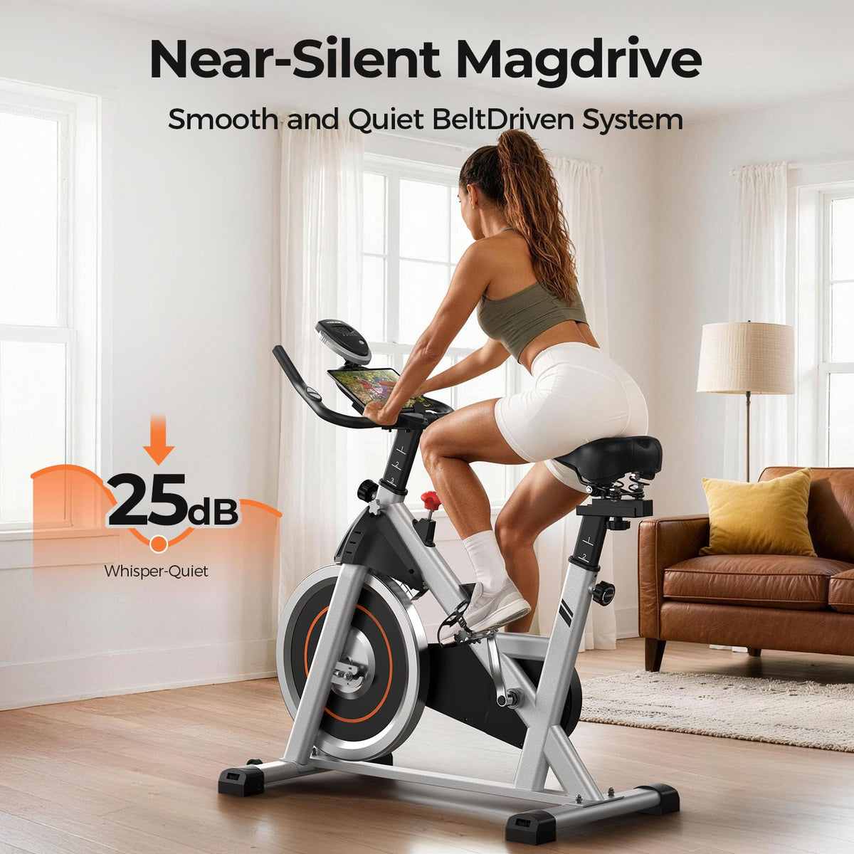 YOSUDA Exercise Bike, Brake Pad Stationary Bike for Home with Exclusive App, Magnetic Indoor Cycling Bike with 300 lb Weight Capacity, Low Noise, Tablet Holder and Fitness Courses for Weight Loss - Magnetic-Black