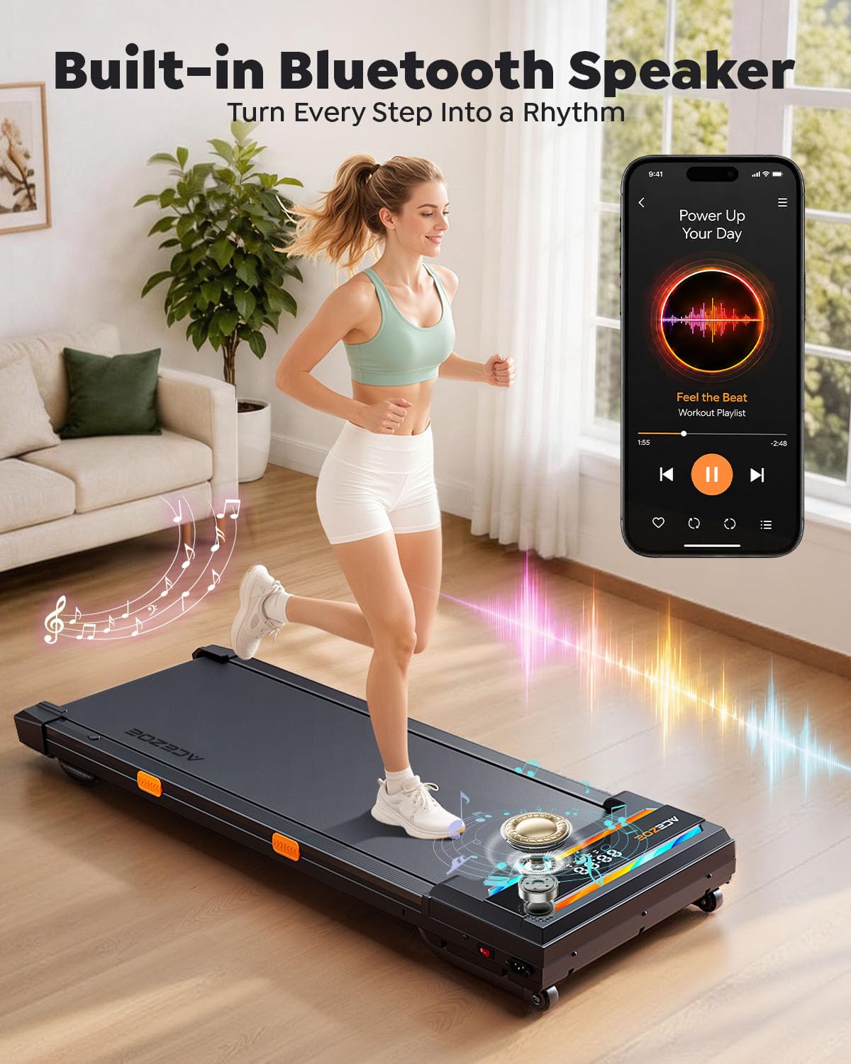 Walking Pad Treadmill with 15% Auto Incline, Under Desk Treadmill for Home with 300lbs Weight Capacity, 3.0HP Quiet Walking Pad Small Space & Office with Speaker, APP, Remote Control