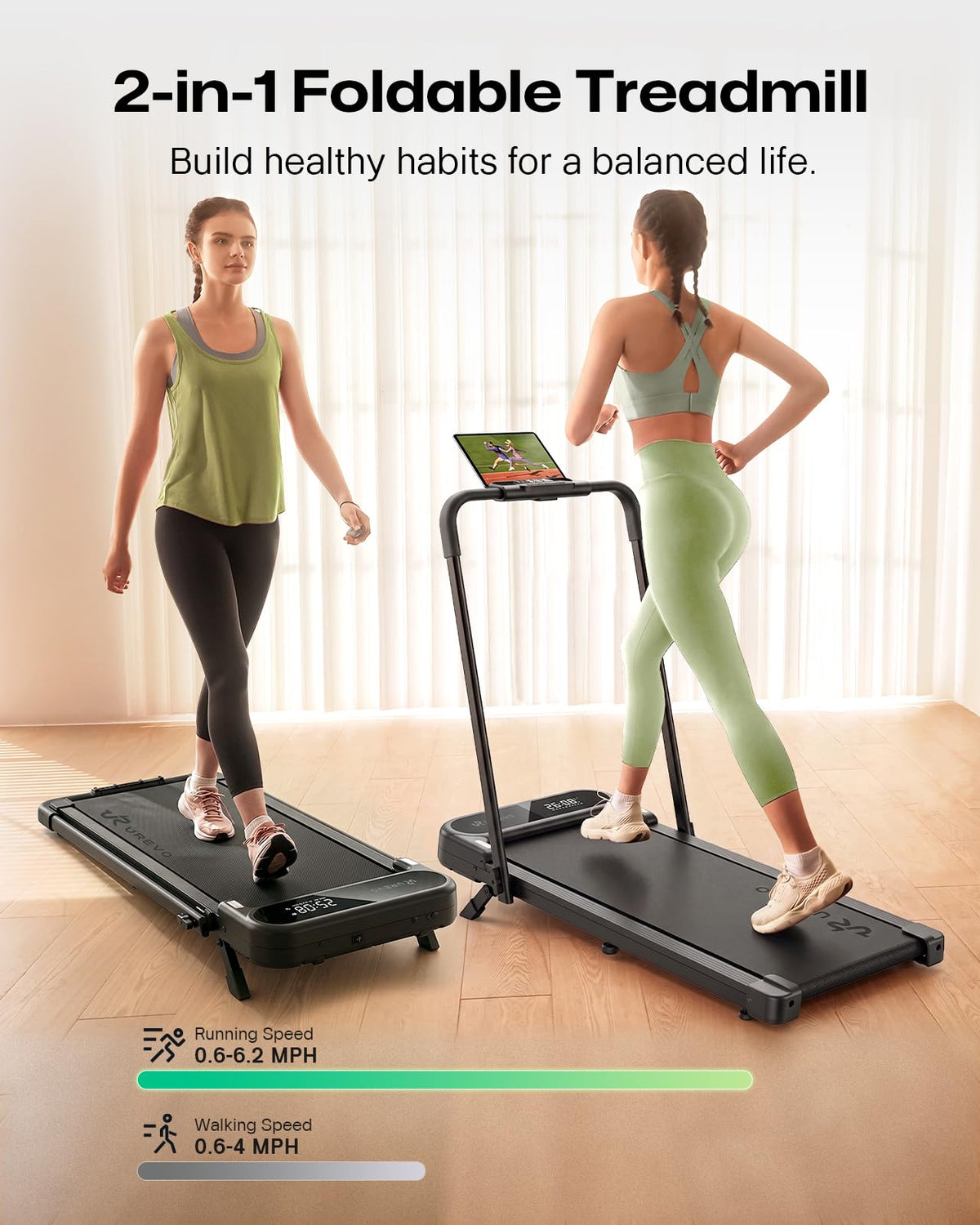 UREVO Strol 2E Pro Smart Walking Pad Treadmill with APP, 12% Incline, Compact Walking Pad with Safety Handle, Plug & Play, Desk Treadmill with LED Display, Walking & Running for Home Office