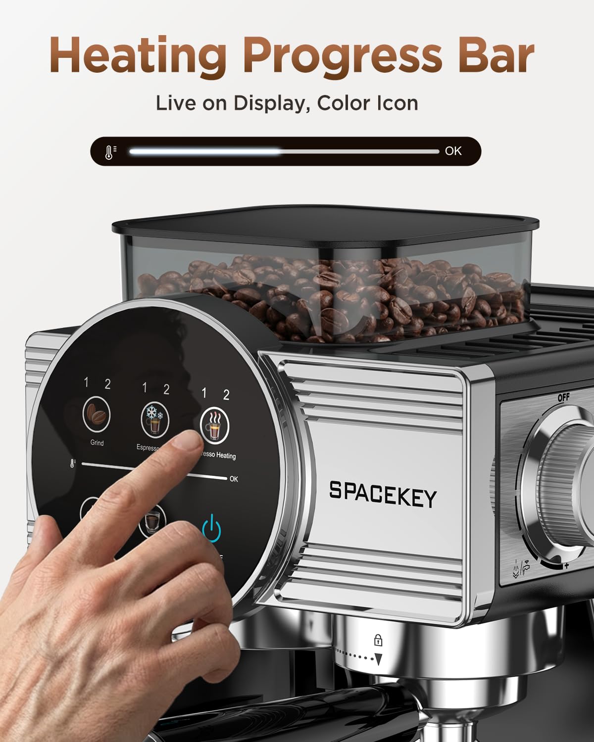 Espresso Machine with Grinder and Frother, 30 Grind Settings, 20 Bar