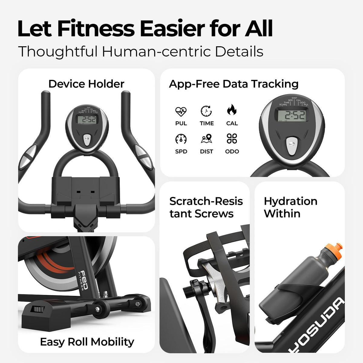 YOSUDA Magnetic Stationary Exercise Bike for Home, Indoor Cycling Bike with Exclusive App & Fitness Courses, 300 LB Weight Capacity, Quiet Magnetic Resistance, Tablet Holder, Workout Bike for Weight Loss & Cardio Training