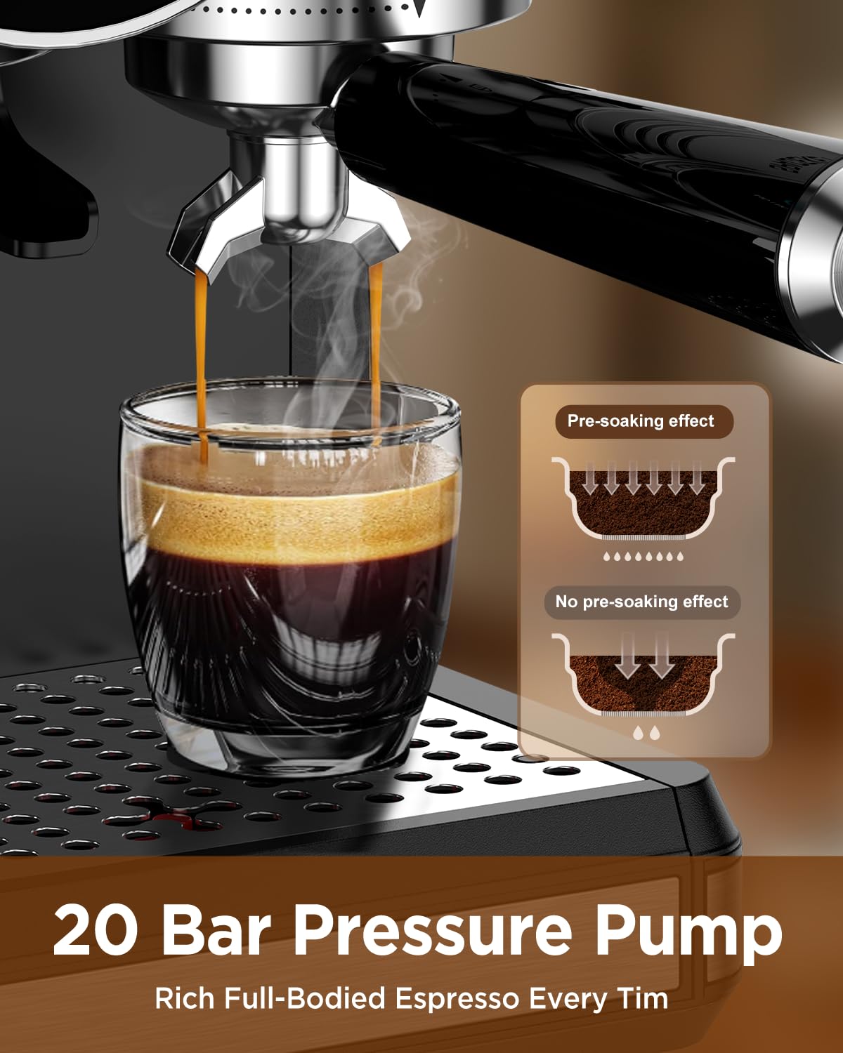 Espresso Machine with Grinder and Frother, 30 Grind Settings, 20 Bar