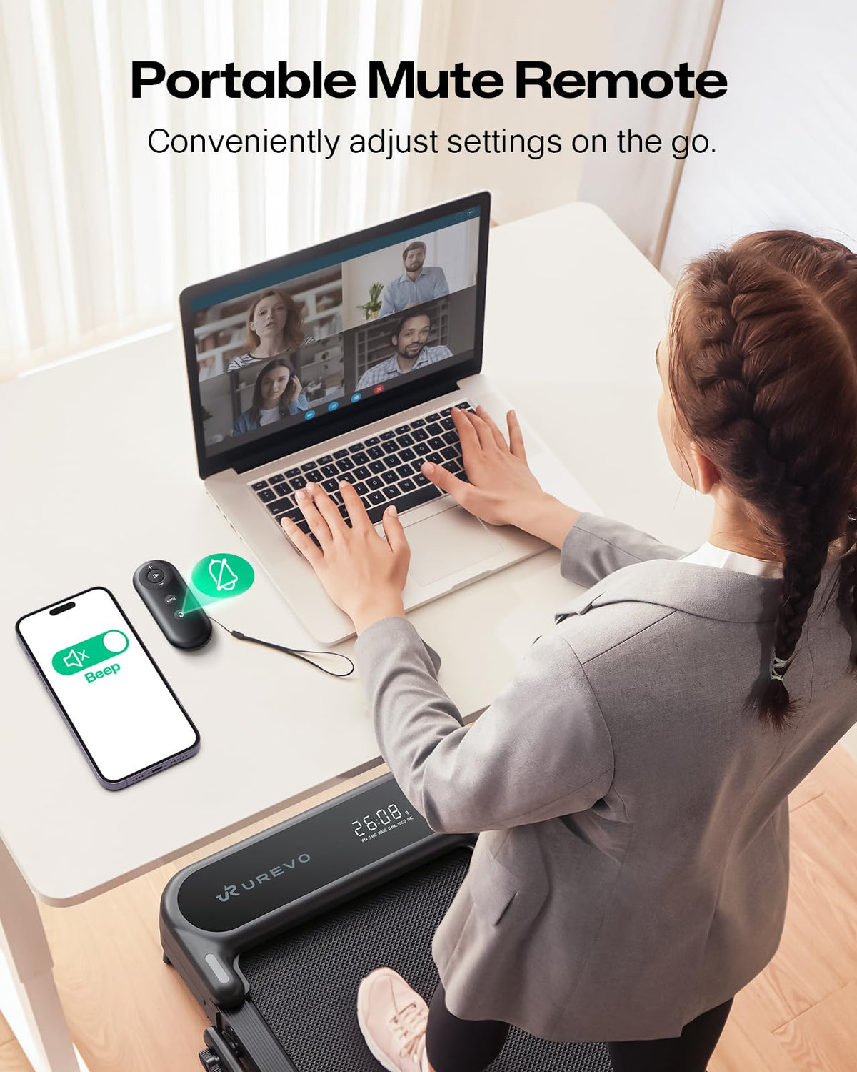 UREVO Strol 2E Pro Smart Walking Pad Treadmill with APP, 12% Incline, Compact Walking Pad with Safety Handle, Plug & Play, Desk Treadmill with LED Display, Walking & Running for Home Office
