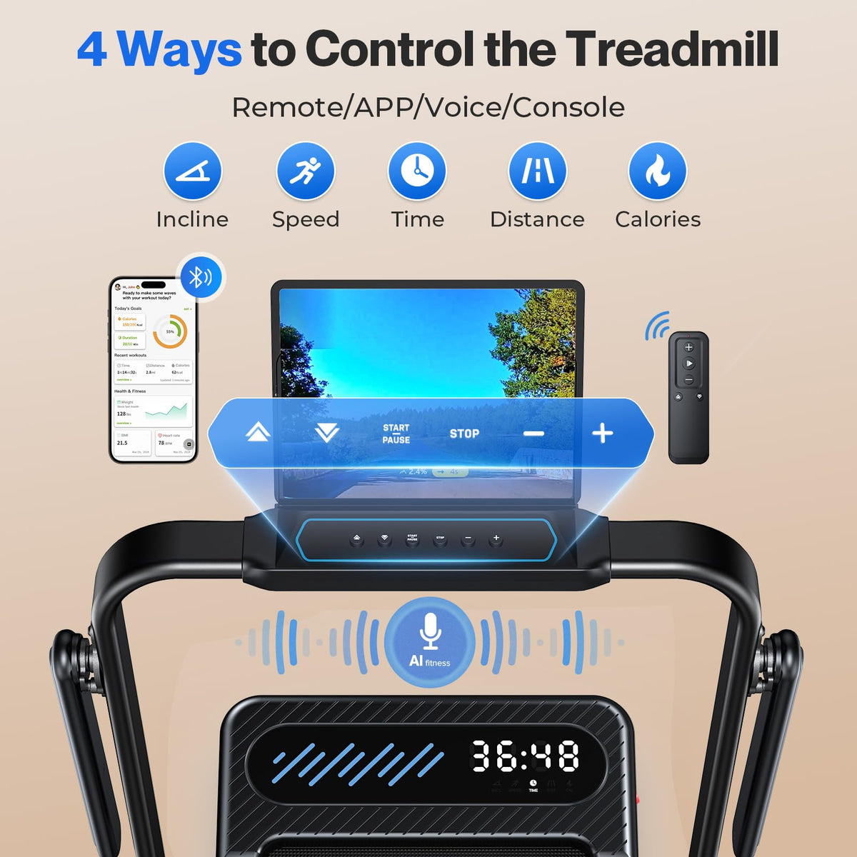 Cardirun Walking Pad with 12% Auto Incline & Handle Bar, Foldable Treadmill