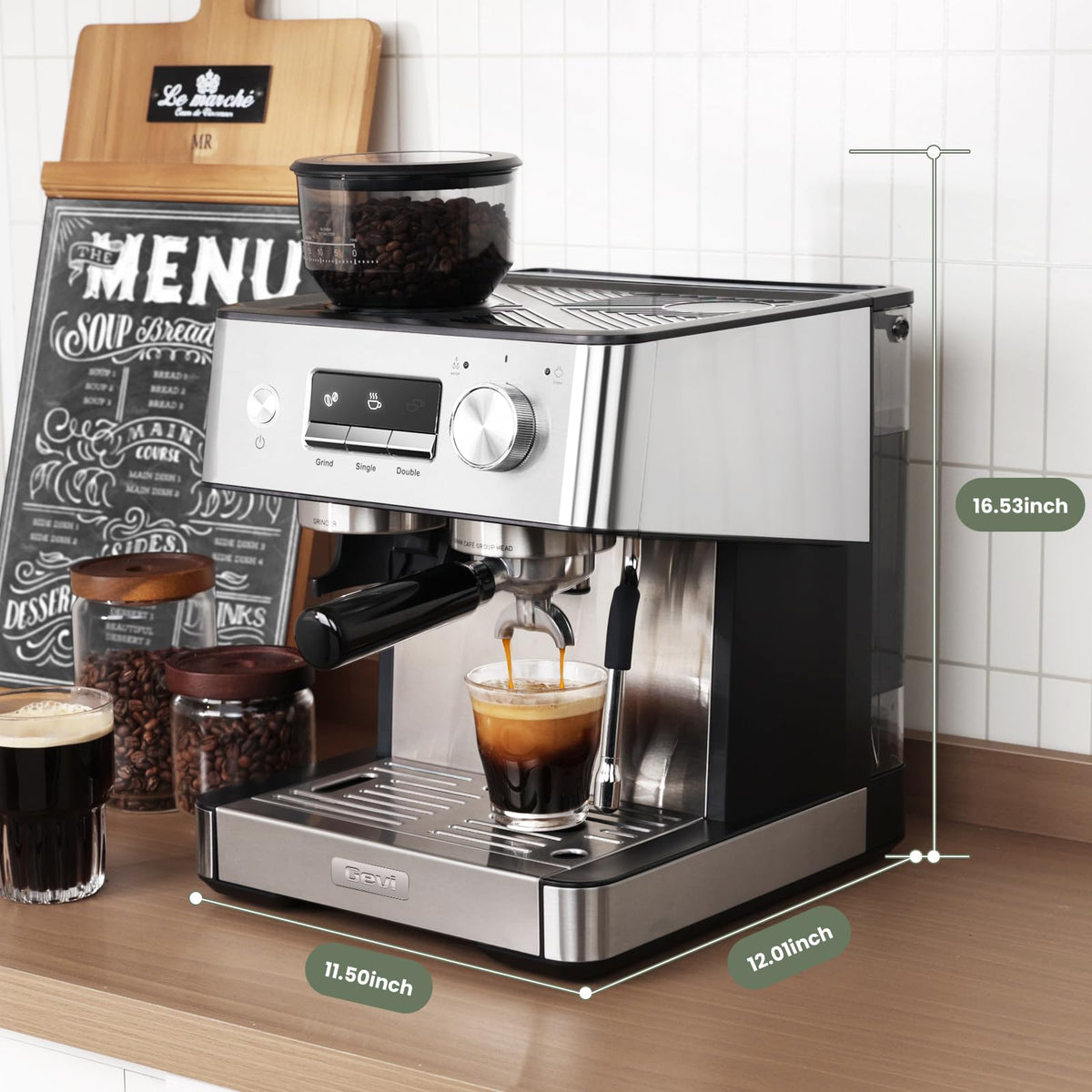 Gevi 20 Bar Espresso Machine with Grinder & Steam Wand for Latte Cappuccino