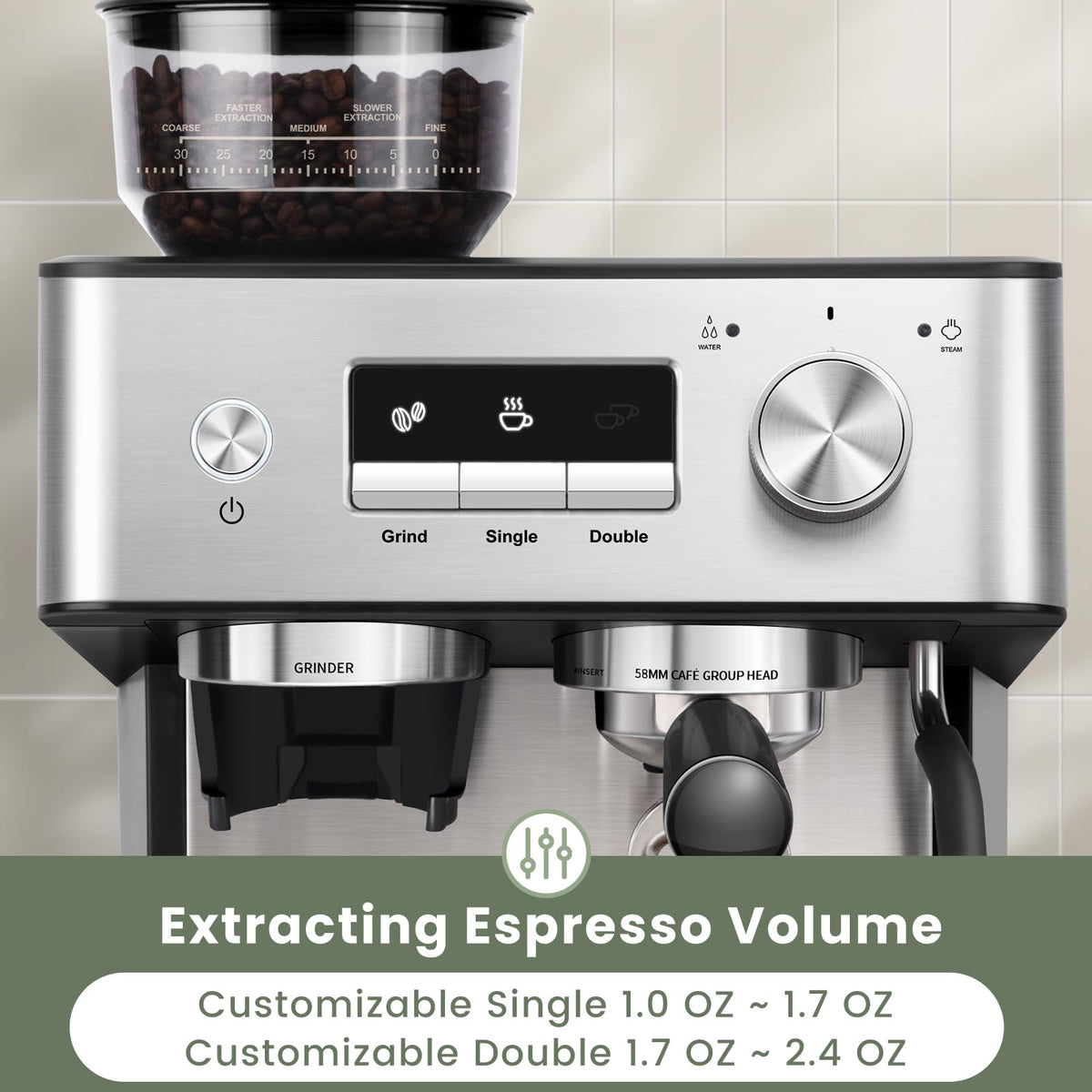 Gevi 20 Bar Espresso Machine with Grinder & Steam Wand for Latte Cappuccino