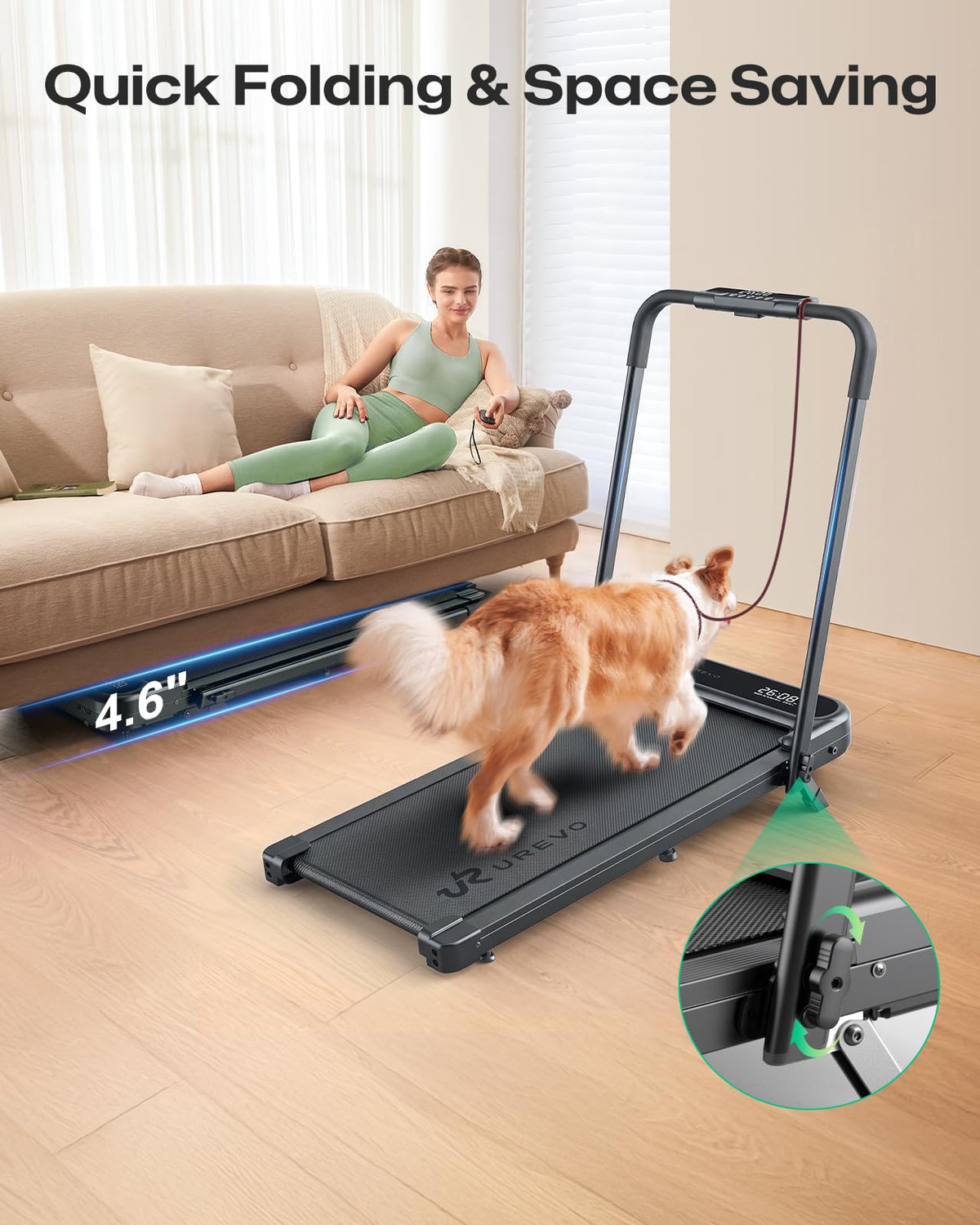UREVO Strol 2E Pro Smart Walking Pad Treadmill with APP, 12% Incline, Compact Walking Pad with Safety Handle, Plug & Play, Desk Treadmill with LED Display, Walking & Running for Home Office