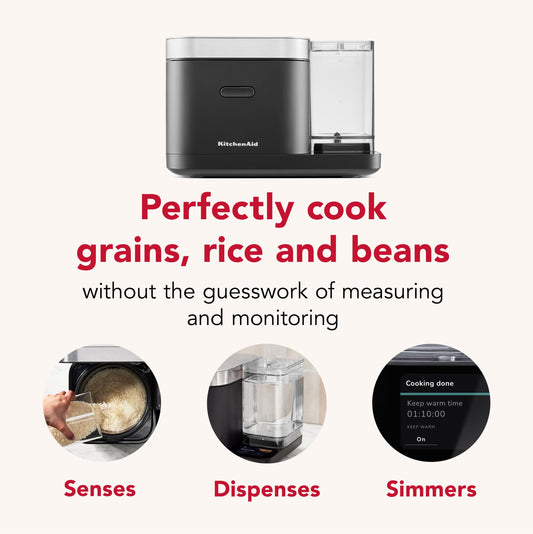 KitchenAid 8 Cup Grain and Rice Cooker, Integrated Scale, Black Matte
