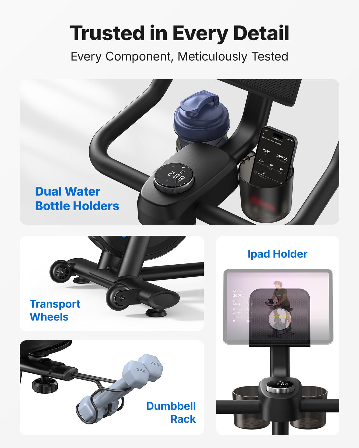 MERACH Exercise Bike, Magnetic Friction Stationary Bike with Brake Pad and Exclusive App, Low Noise Indoor Cycling Bike with 300lbs Weight Capacity, Tablet Mount and Fitness Courses for Weight Loss