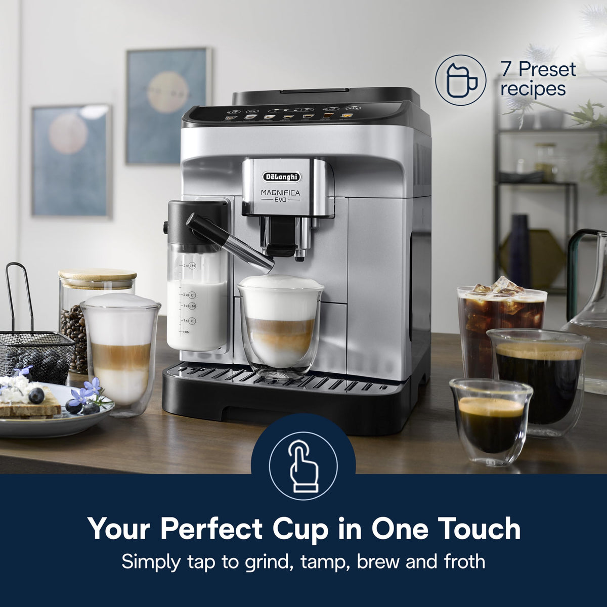 De'Longhi Magnifica Evo Automatic Espresso Machine, Milk Frother, Silver
