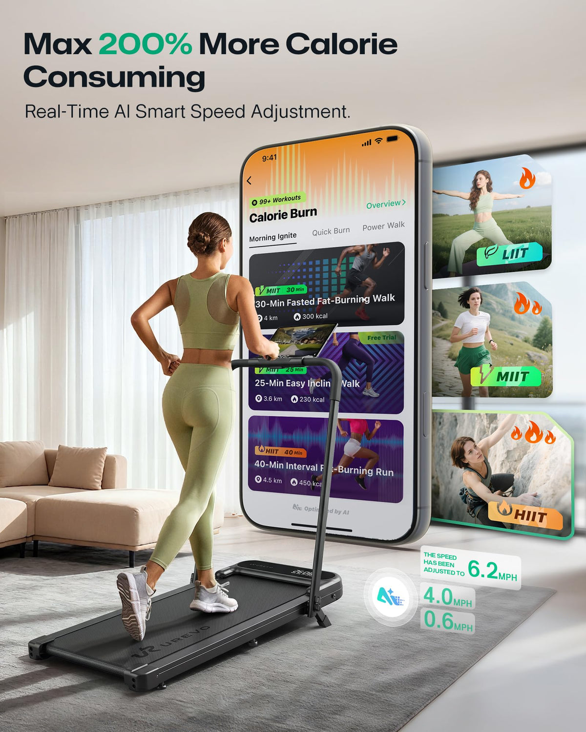 UREVO Strol 2E Pro Smart Walking Pad Treadmill with APP, 12% Incline, Compact Walking Pad with Safety Handle, Plug & Play, Desk Treadmill with LED Display, Walking & Running for Home Office