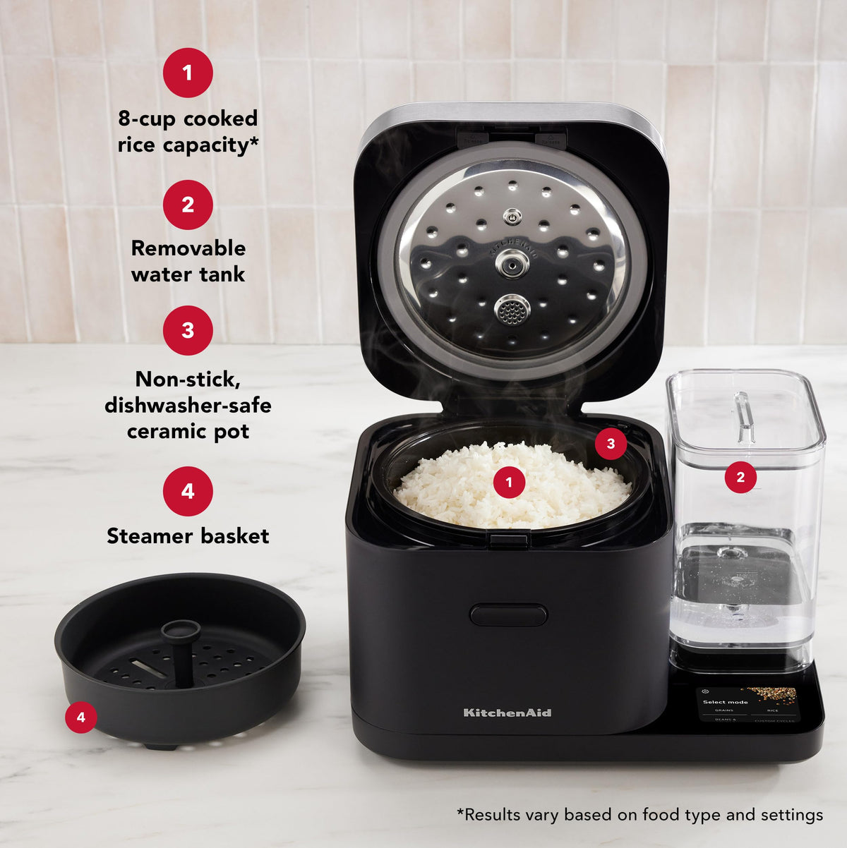 KitchenAid 8 Cup Grain and Rice Cooker, Integrated Scale, Black Matte