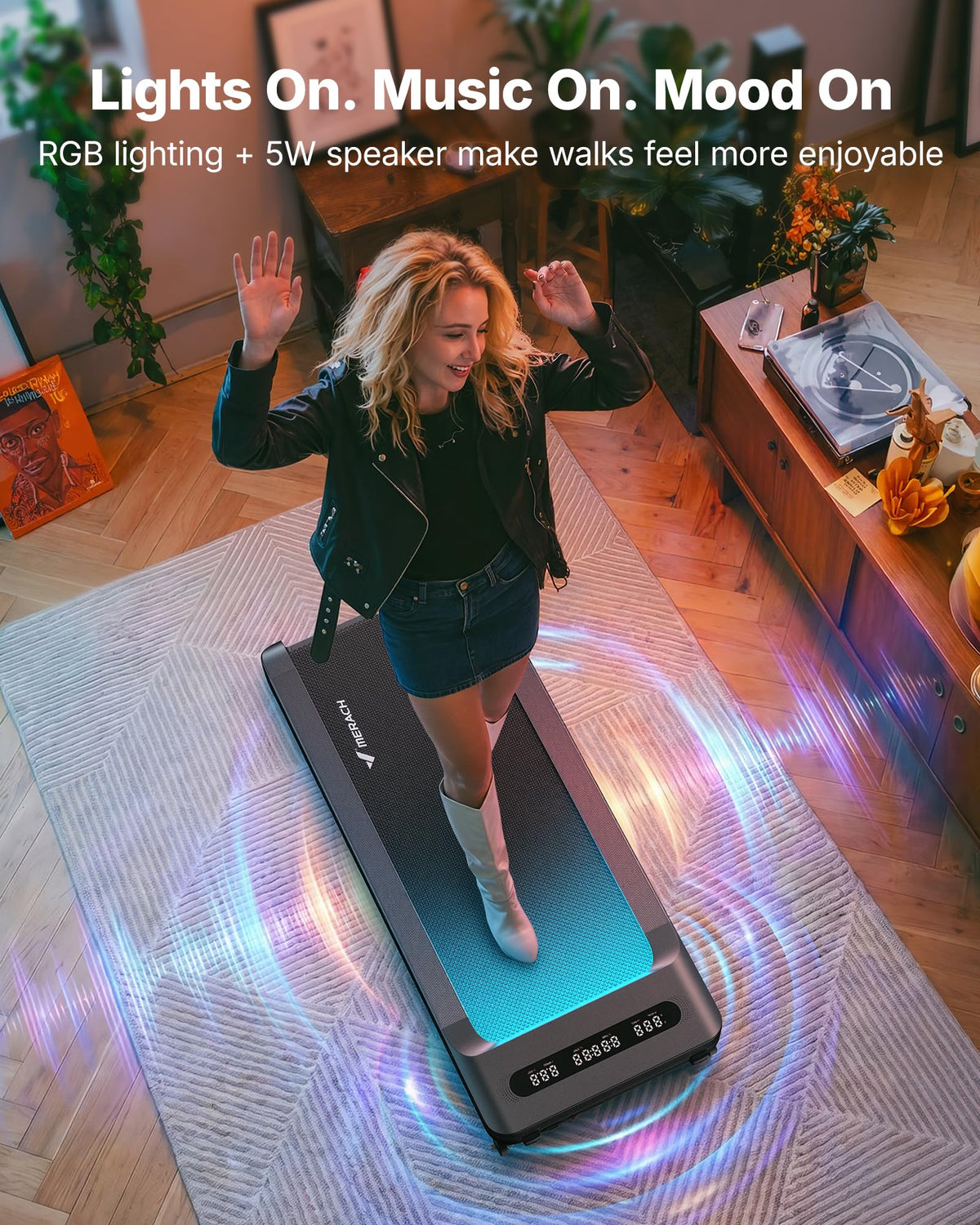 MERACH UltraWalk W60 Walking Pad Treadmill with 12 Auto Incline, Under Desk Walking Pad Max400lb Capacity, Max3.5HP Heavy Duty Walking Pad With Incline for Tall People With BT Speaker, RGB Light & APP
