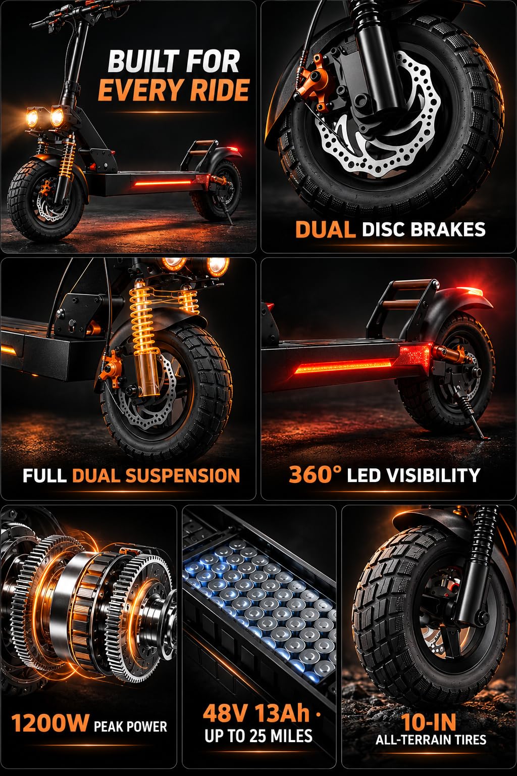 Electric Scooter Adults 1200W 25Miles Fast Off Road Dual Suspension