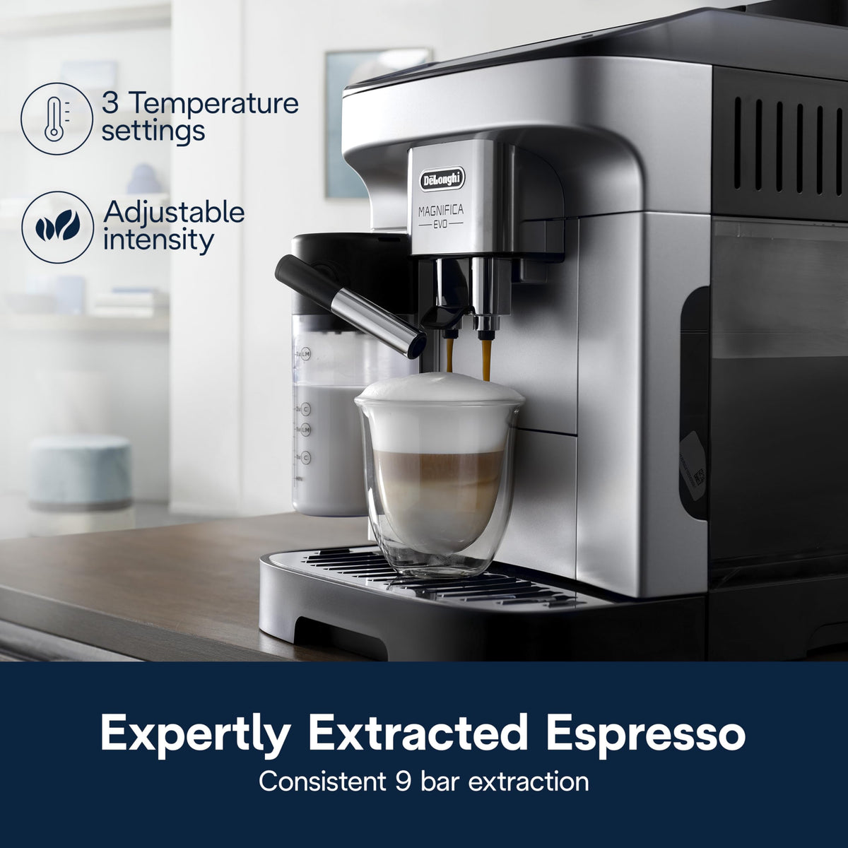 De'Longhi Magnifica Evo Automatic Espresso Machine, Milk Frother, Silver