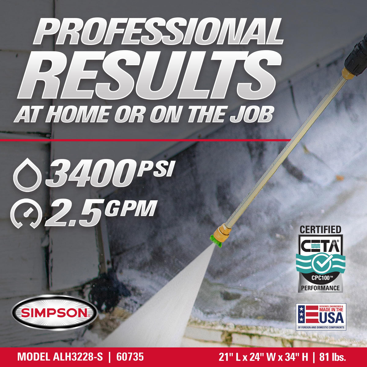 Simpson Cleaning 3400 PSI Gas Pressure Washer, 2.5 GPM Power Washer for Commercial Use, Honda GX200 Engine, 25-Foot Hose, Aluminum Series, 49-State (ALH3228-S)