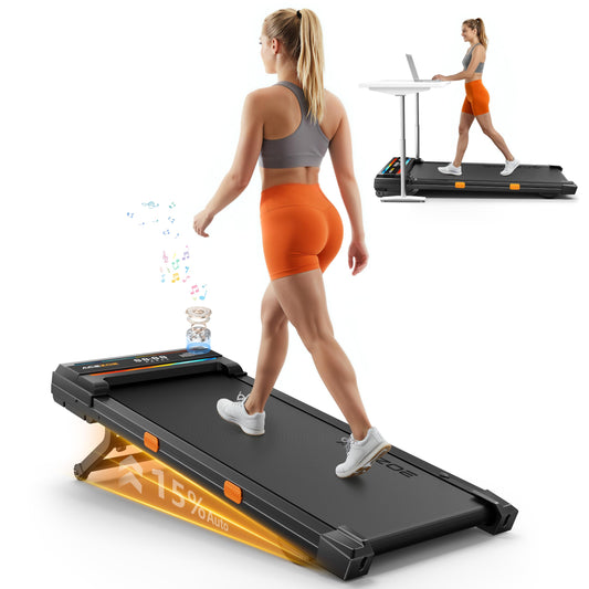 Walking Pad Treadmill with 15% Auto Incline, Under Desk Treadmill for Home with 300lbs Weight Capacity, 3.0HP Quiet Walking Pad Small Space & Office with Speaker, APP, Remote Control