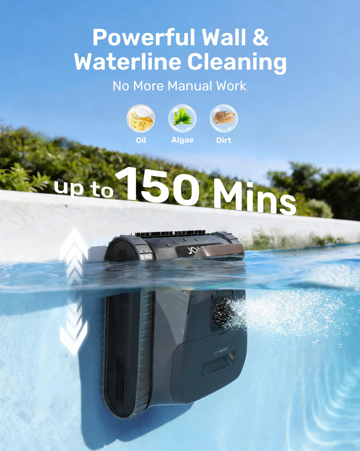(2026 Upgrade) Gosvor Pool Vacuum LiteVac G1, Wall & Waterline & Shallow Area Cleaning, Up to 200-Min Runtime, Ultra-fine Filter, 15.2 lbs, Smart Navigation & App, for Pools up to 2153 sq.ft, Gray